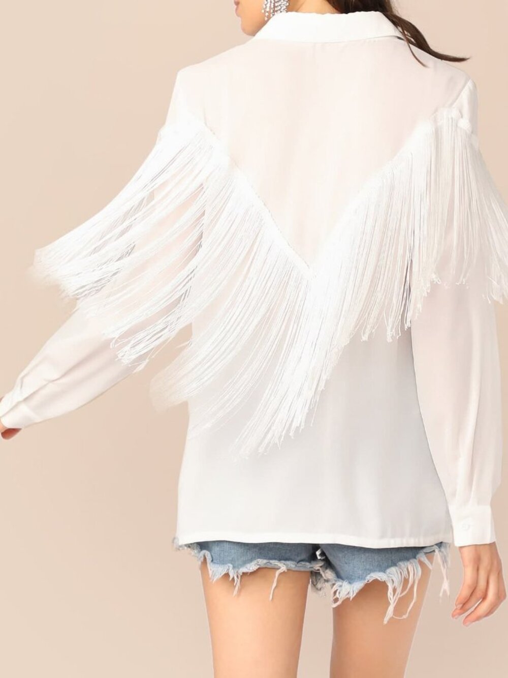 Women's Chevron Fringe Trim Shirt - Picture 2 of 6